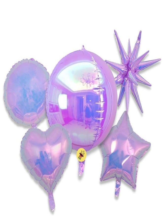 Atpata Funky Atapta Funky Iridescent Holographic Clear Party Decor Luxury Backdrop Balloons Set for Birthday Anniversary Baby Shower Festival Celebration (Amethyst Nebula Glow, 5pcs Foil Balloons) - Image 1